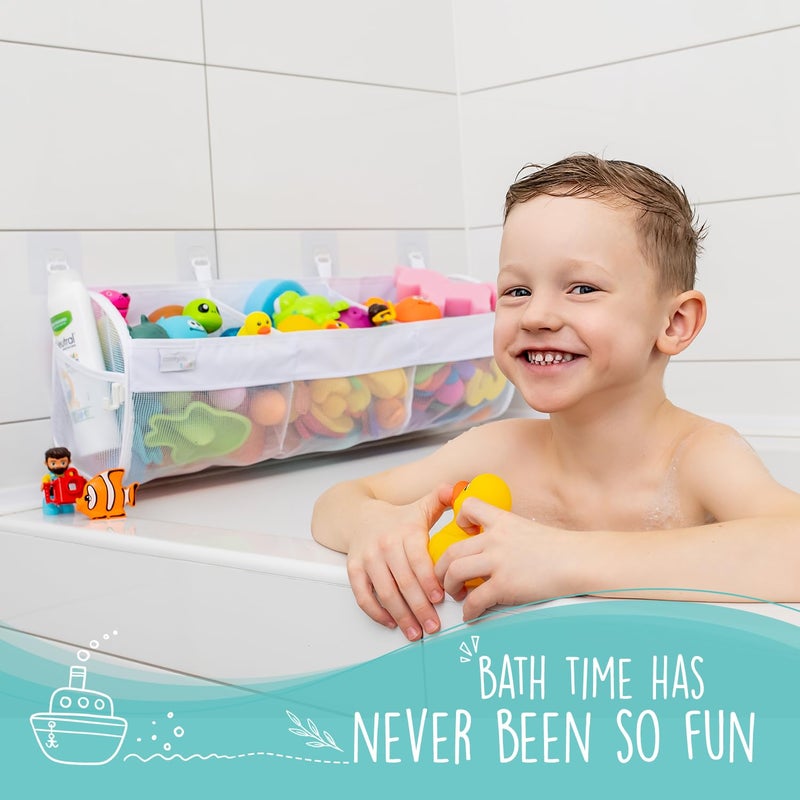 Comfylife Large Bath Toy Organizer - 3 Compartment Bath Toy Holder for Bathtub & Shower - Quick-Dry Mesh with 4 Strong Adhesive Hooks - Kids Toys Storage Net for Bathroom  shower & Tub - Image 3